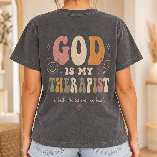 God Is My Therapist Christian T-Shirt for Women – Pepper Comfort Colors Tee