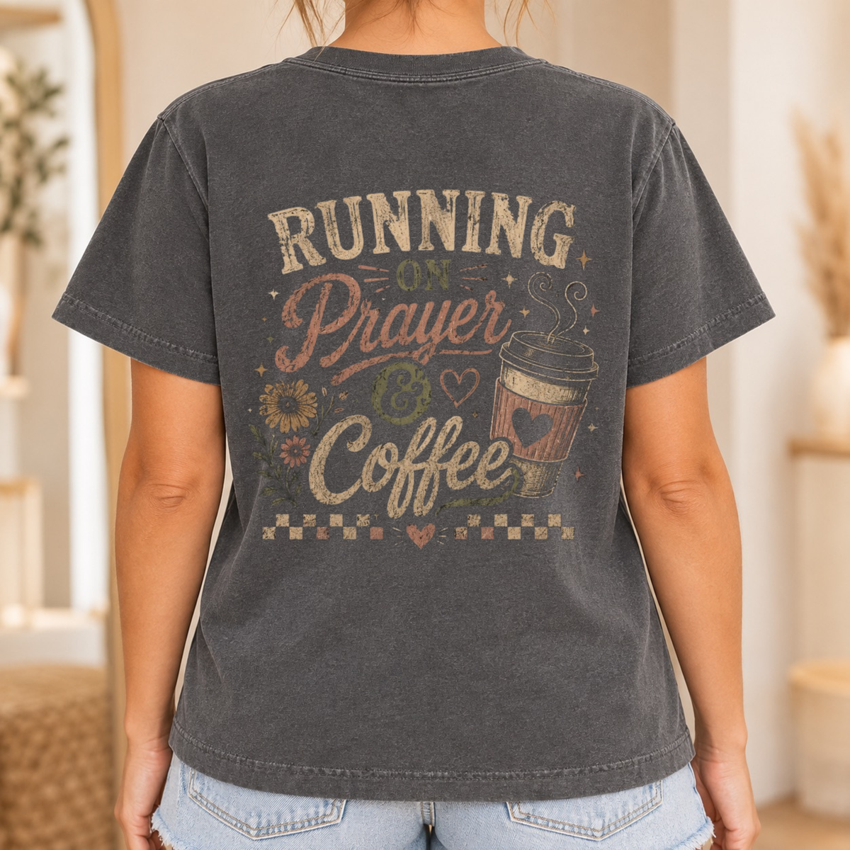 Running on Prayer and Coffee Christian T-Shirt for Women – Pepper Comfort Colors Tee