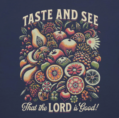 Rooted “Taste and See” Psalm 34:8 Christian T-Shirt for Women – Fruit Graphic Tee, Vintage Aesthetic Shirt, Faith Apparel Gift