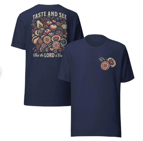 Rooted “Taste and See” Psalm 34:8 Christian T-Shirt for Women – Fruit Graphic Tee, Vintage Aesthetic Shirt, Faith Apparel Gift