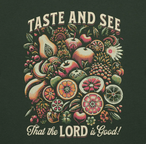 Rooted “Taste and See” Psalm 34:8 Christian T-Shirt for Women – Fruit Graphic Tee, Vintage Aesthetic Shirt, Faith Apparel Gift