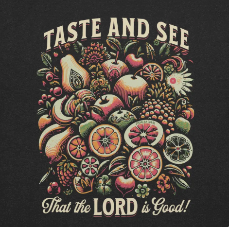 Rooted “Taste and See” Psalm 34:8 Christian T-Shirt for Women – Fruit Graphic Tee, Vintage Aesthetic Shirt, Faith Apparel Gift