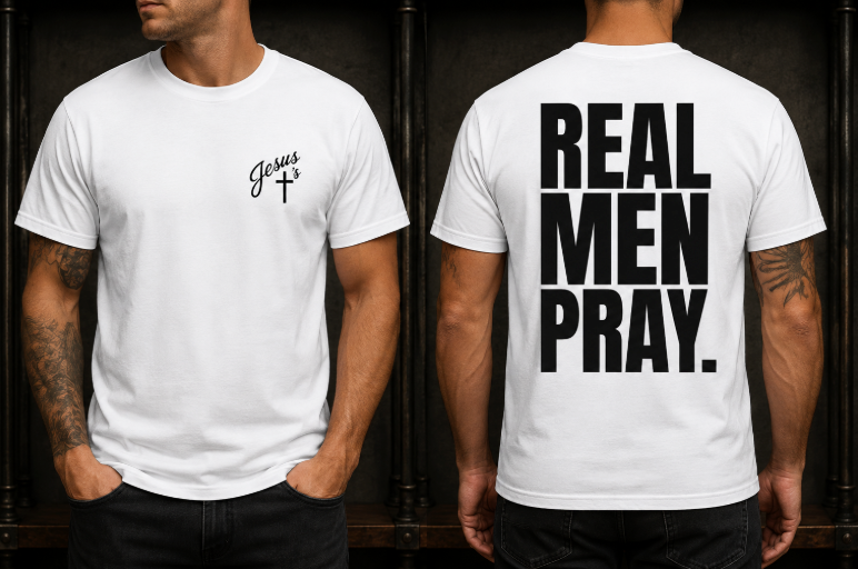 Real Men Pray Christian T-Shirt for Men – Gildan Softstyle Tee
