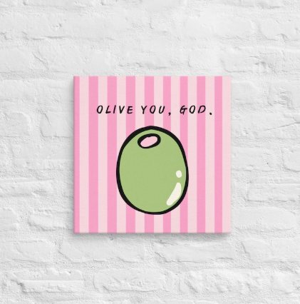 Olive You, God Christian Canvas Artwork – Cute Pink Aesthetic Wall Decor, Faith Home Decor, Inspirational Gift