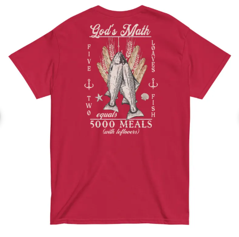 Rooted “God’s Math” 5 Loaves & 2 Fish Christian T-Shirt – Matthew 14:13-21 Scripture Shirt, Faith Tee, Christian Gift