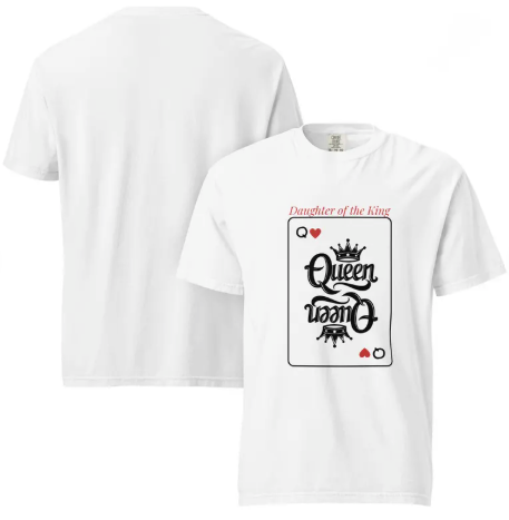 Rooted “Daughter of the King” Christian T-Shirt for Women – Vintage Playing Card Shirt, Queen Card Graphic Tee, Faith Apparel Gift