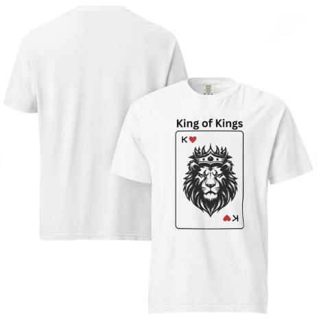 Rooted “King of Kings” Christian T-Shirt – Vintage Playing Card Shirt, King Card Graphic Tee with Crowned Lion, Faith Apparel Gift