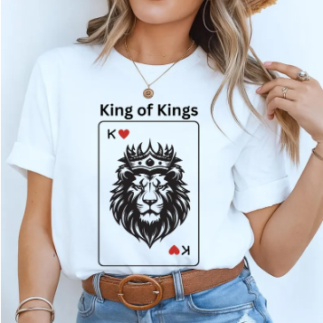 Rooted “King of Kings” Christian T-Shirt – Vintage Playing Card Shirt, King Card Graphic Tee with Crowned Lion, Faith Apparel Gift