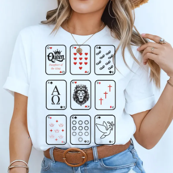 Rooted Christian Playing Card Graphic T-Shirt for Women – Faith Aesthetic Tee, Vintage Card Shirt, Christian Apparel Gift