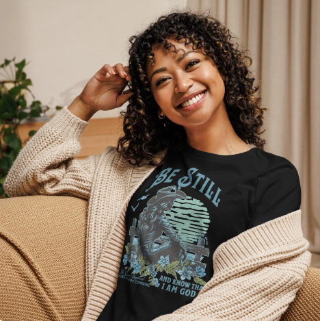 Rooted “Be Still and Know That I Am God” Psalm 46:10 Christian T-Shirt for Women – Western Cowgirl Graphic Tee, Faith Shirt, Christian Gift