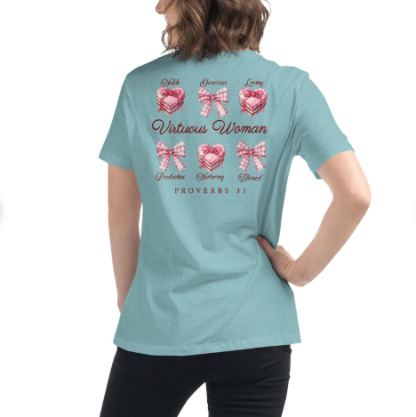Rooted “Virtuous Woman” Proverbs 31 Christian T-Shirt for Women – Coquette Bow Shirt, Feminine Faith Graphic Tee, Christian Gift
