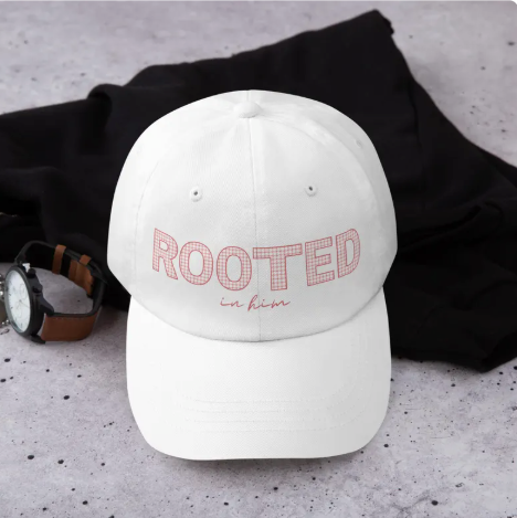 Rooted “Rooted in Him” Christian Hat – Women’s Faith Baseball Cap, Aesthetic Christian Hat, Encouragement Gift