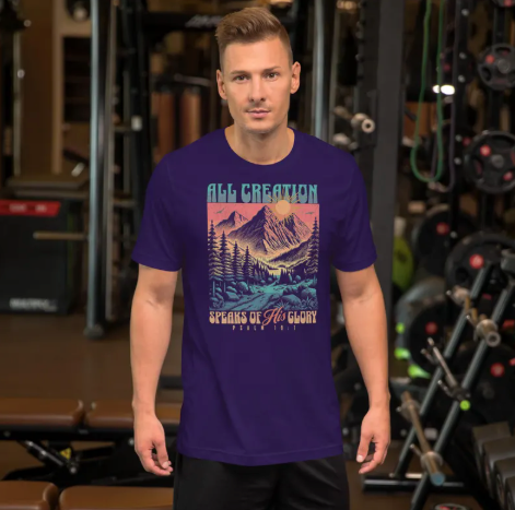 Rooted “All Creation Speaks of His Glory” Psalm 19:1 Christian T-Shirt for Men – Faith Graphic Tee, Scripture Shirt, Christian Gift