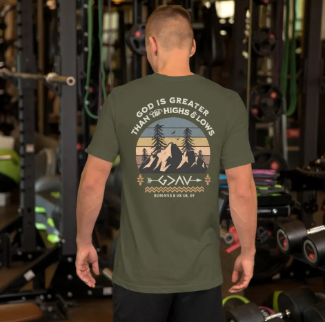Rooted God Is Greater Than the Highs and Lows Christian T-Shirt – G>∧∨ Faith Shirt, Scripture Inspired Tee, Christian Gift