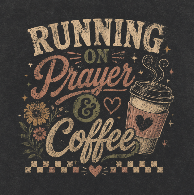 Running on Prayer and Coffee Christian T-Shirt for Women – Pepper Comfort Colors Tee