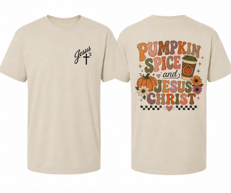 Pumpkin Spicy and Jesus Christ Christian Fall T-Shirt – Ivory Comfort Colors Tee